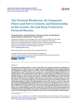 The Perineal Membrane: Its Composite Fibers and Nerve Content, and Relationship to the Levator Ani and Deep Transverse Perineal Muscles