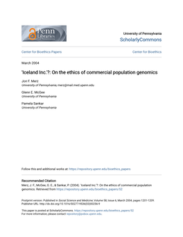 'Iceland Inc.'?: on the Ethics of Commercial Population Genomics