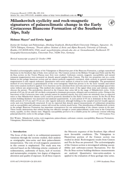 Milankovitch Cyclicity and Rock-Magnetic Signatures of Palaeoclimatic Change in the Early Cretaceous Biancone Formation of the Southern Alps, Italy