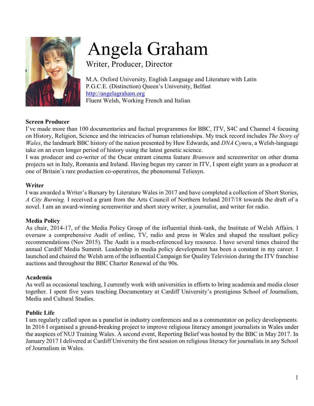 Angela Graham Writer, Producer, Director