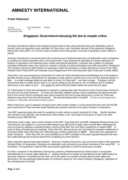 Singapore: Government Misusing the Law to Muzzle Critics