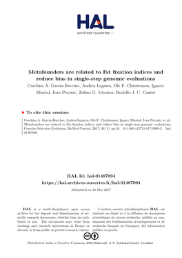 Metafounders Are Related to Fst Fixation Indices and Reduce Bias in Single-Step Genomic Evaluations Carolina A