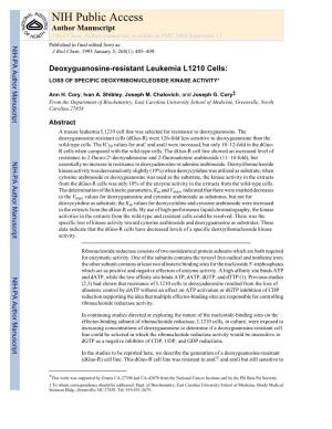 Deoxyguanosine-Resistant Leukemia L1210 Cells