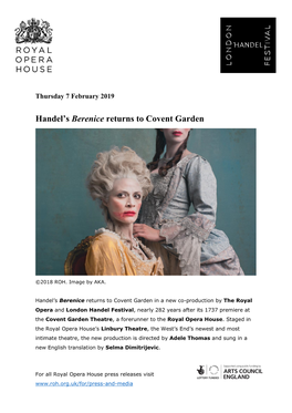 Handel's Berenice Returns to Covent Garden