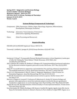 Systems Biology Lecture Outline (Systems Biology) Michael K