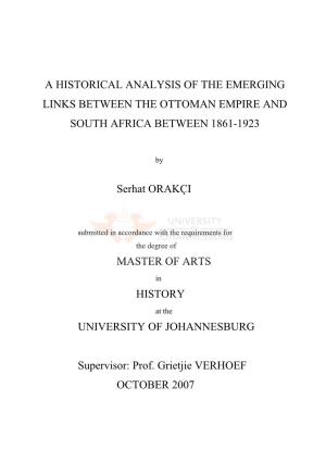 A Historical Analysis of the Emerging Links Between the Ottoman Empire and South Africa Between 1861-1923
