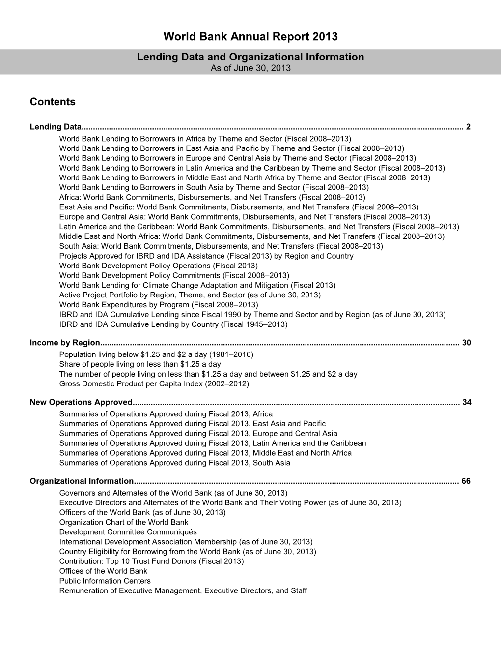 The World Bank Annual Report 2013: Lending Data and Organizational