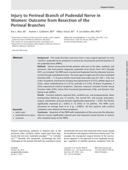 Injury to Perineal Branch of Pudendal Nerve in Women: Outcome from Resection of the Perineal Branches