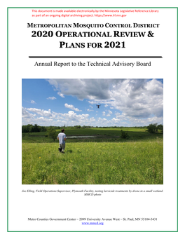 Metropolitan Mosquito Control District 2020 Operational Review & Plans for 2021