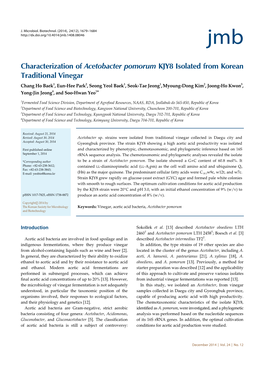 Characterization of Acetobacter Pomorum KJY8 Isolated From