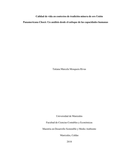 Calidad De Vida En Contextos De Tradición Minera De Oro Unión