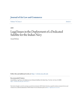 Legal Issues in the Deployment of a Dedicated Satellite for the Indian Navy Anand Mohan