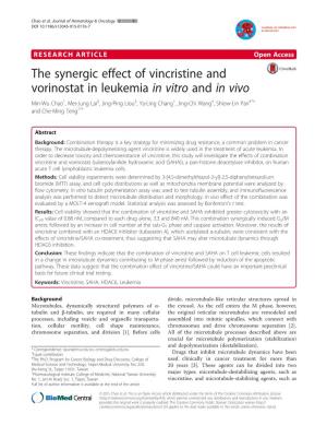 The Synergic Effect of Vincristine and Vorinostat in Leukemia in Vitro and In