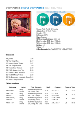Dolly Parton Best of Dolly Parton Mp3, Flac, Wma