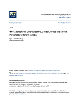 Identity, Gender Justice and Muslim Personal Law Reform in India