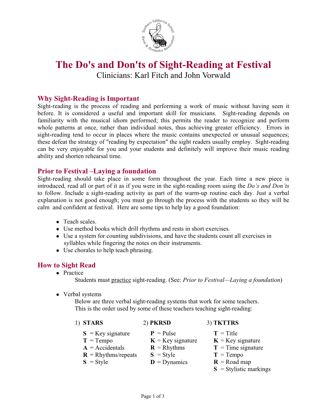 The Do's and Don'ts of Sight-Reading at Festival Clinicians: Karl Fitch and John Vorwald