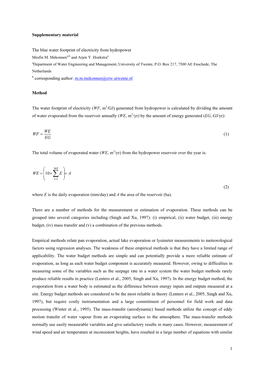 1 Supplementary Material the Blue Water Footprint of Electricity from Hydropower B Corresponding Author