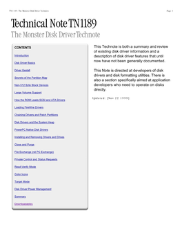This Technote Is Both a Summary and Review of Existing Disk Driver Information and a Description of Disk Driver Features That Un