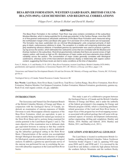 Besa River Formation, Western Liard Basin, British Colum- Bia (NTS 094N): Geochemistry and Regional Correlations