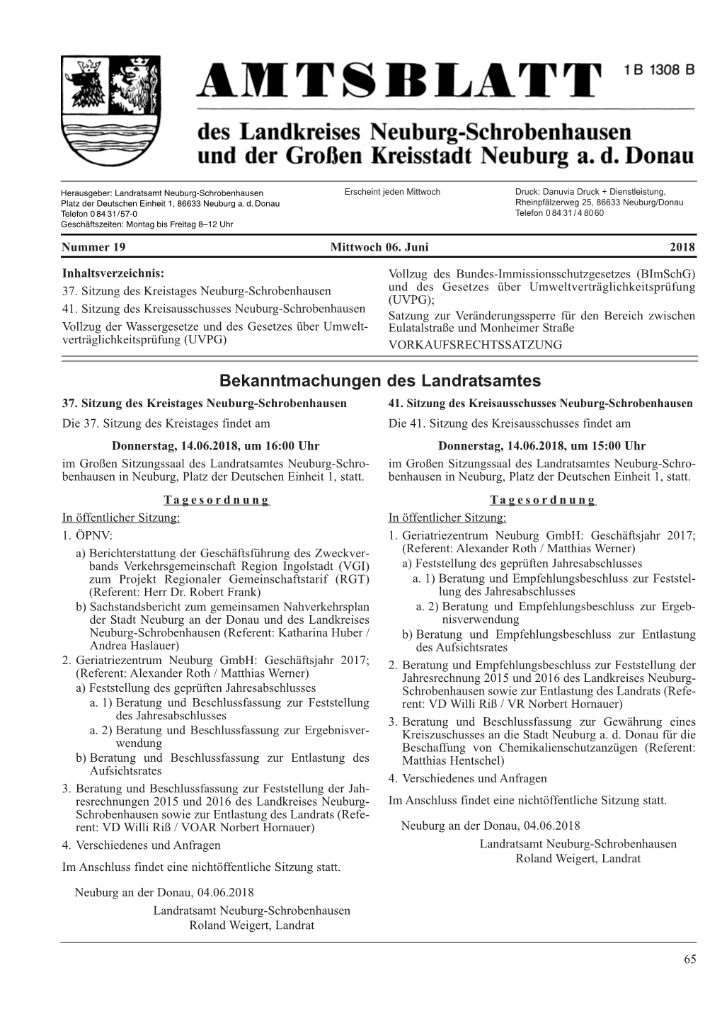 Bekanntmachungen Des Landratsamtes 37