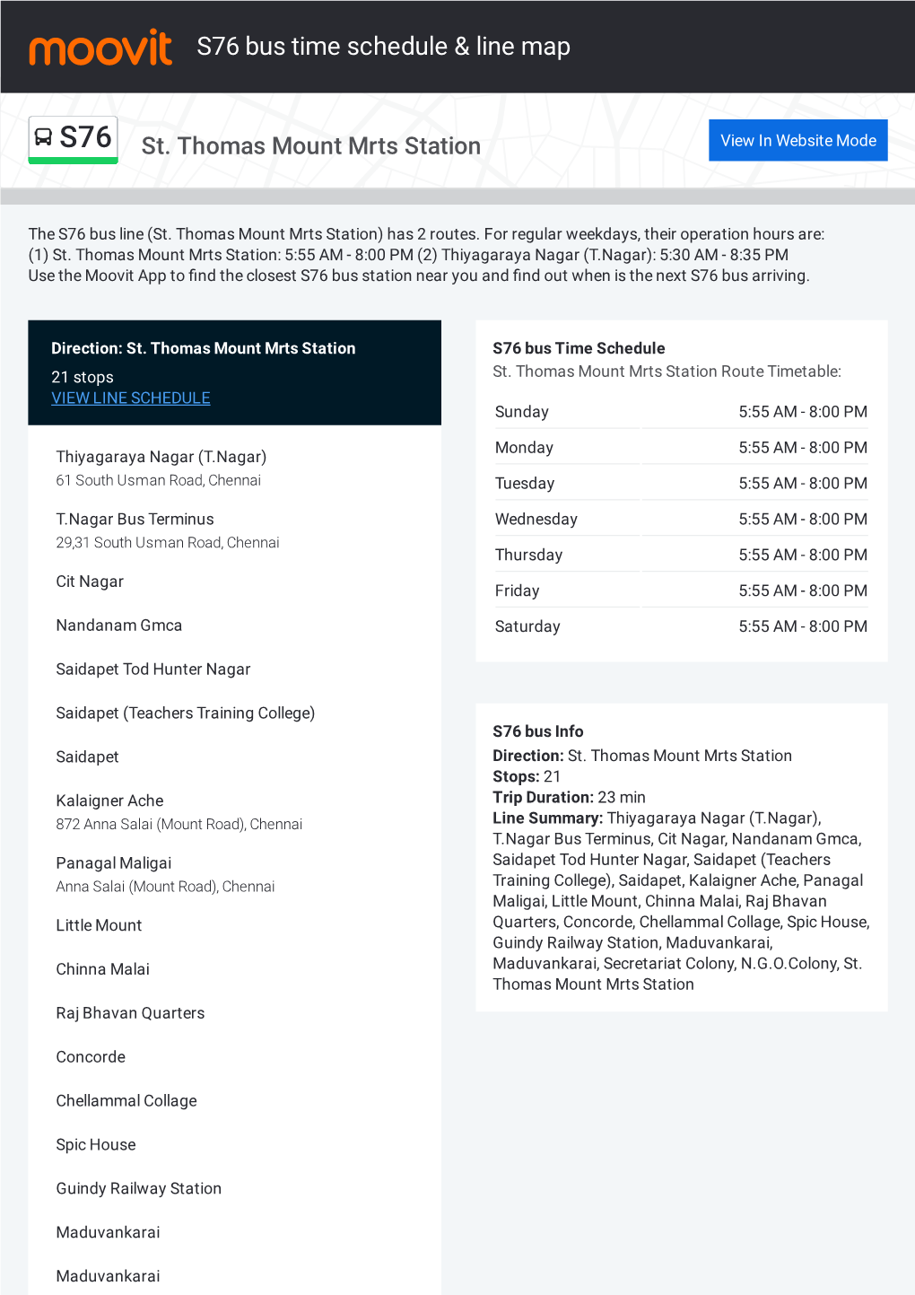 S76 Bus Time Schedule & Line Route