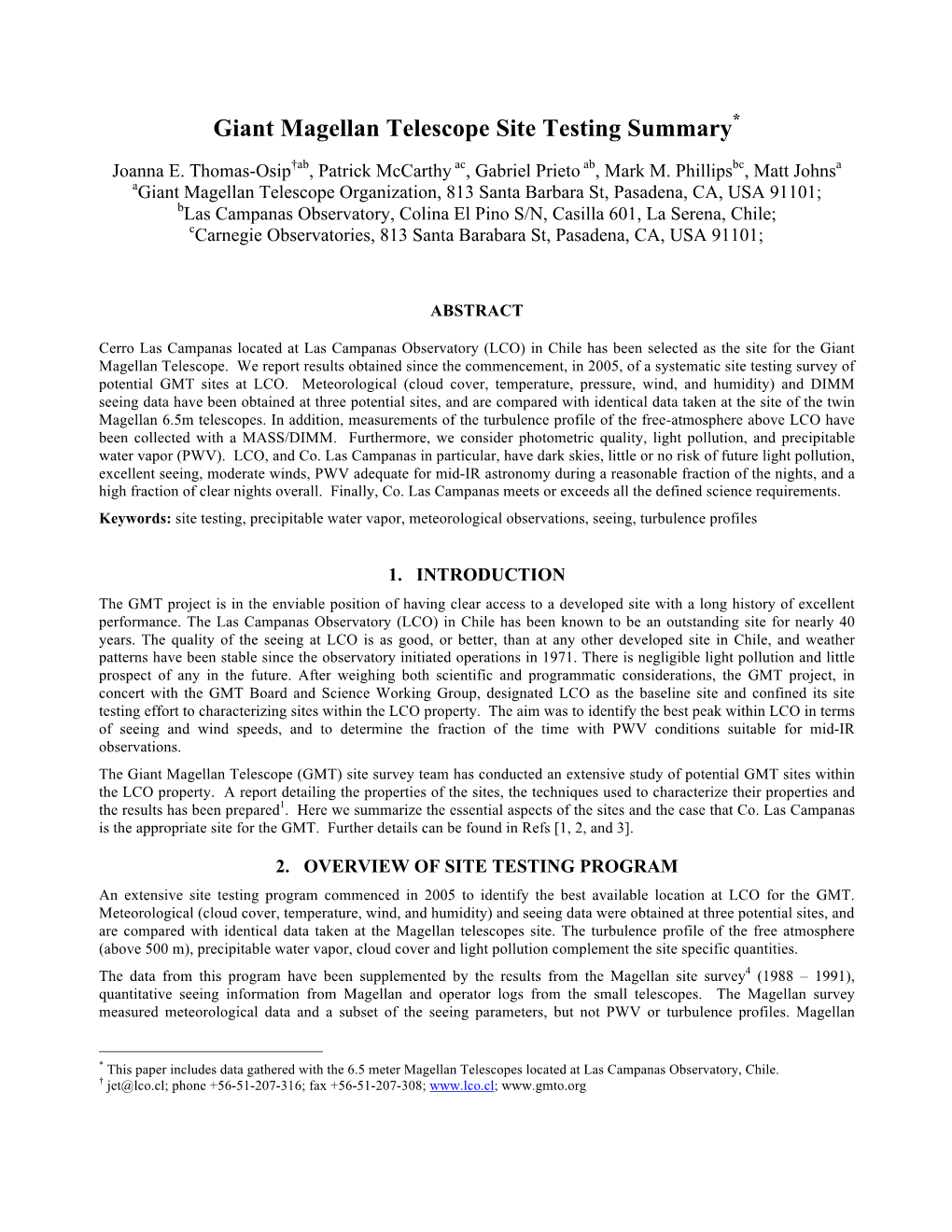 Giant Magellan Telescope Site Testing Summary*