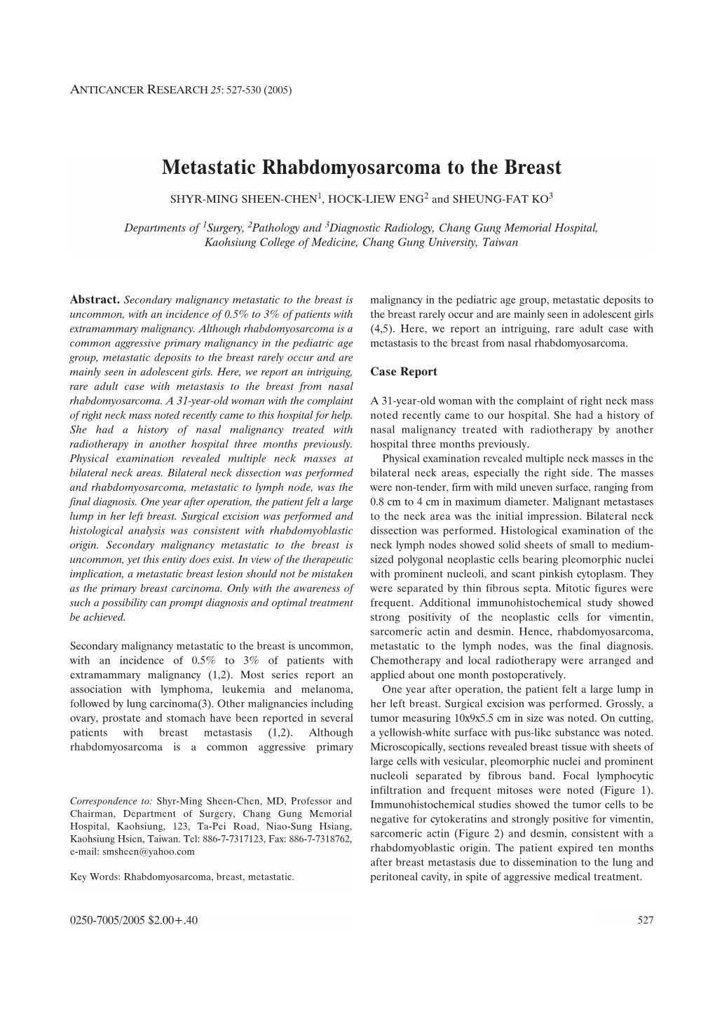 Metastatic Rhabdomyosarcoma to the Breast