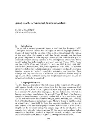 Aspect in ASL: a Typological-Functional Analysis