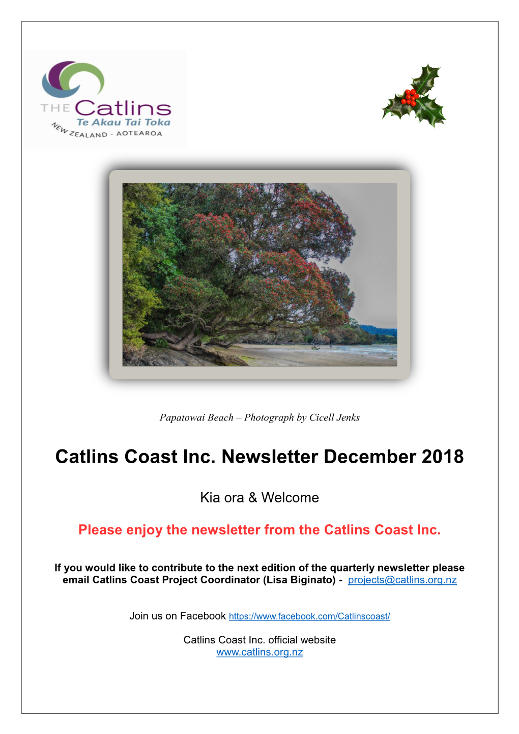Catlins Coast Inc. Newsletter December 2018