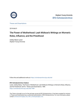 The Power of Motherhood: Leah Widtsoe's Writings on Women's Roles, Influence, and the Priesthood