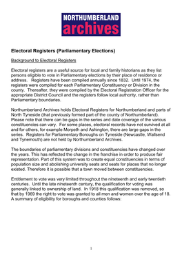 Electoral Registers Parliamentary Elections