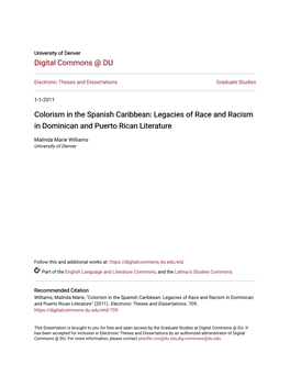 Colorism in the Spanish Caribbean: Legacies of Race and Racism in Dominican and Puerto Rican Literature