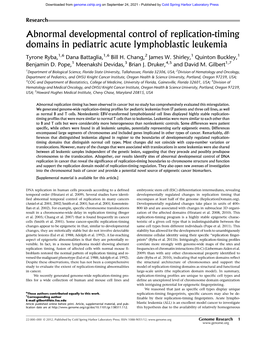 Abnormal Developmental Control of Replication-Timing Domains in Pediatric Acute Lymphoblastic Leukemia