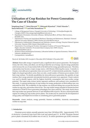 Utilization of Crop Residue for Power Generation: the Case of Ukraine