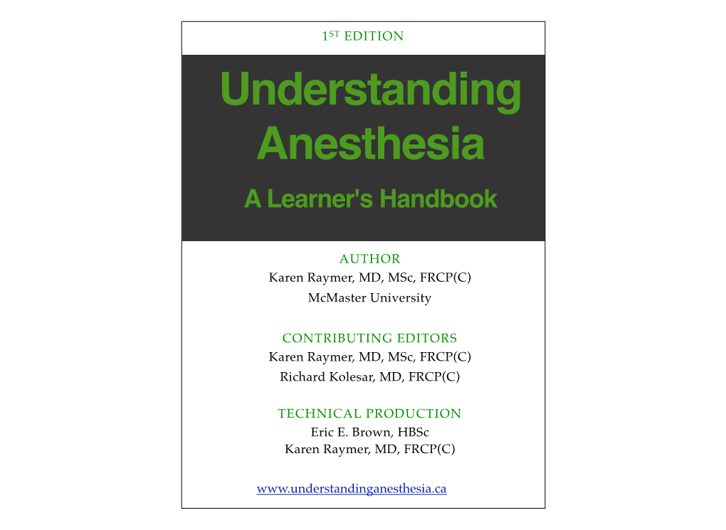 Understanding Anesthesia a Learner's Handbook
