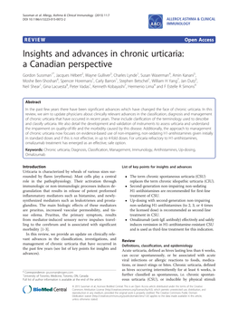 Insights and Advances in Chronic Urticaria: a Canadian Perspective