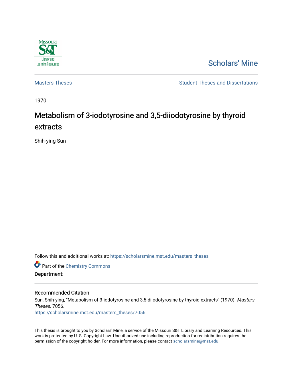 Metabolism of 3-Iodotyrosine and 3,5-Diiodotyrosine by Thyroid Extracts