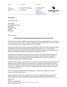 ASX RELEASE 10 November 2009 the Manager Company Notices