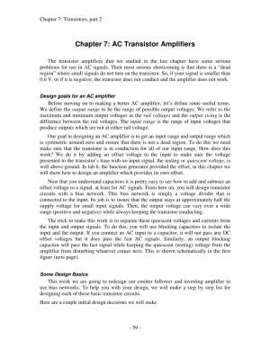 Chapter 7: AC Transistor Amplifiers