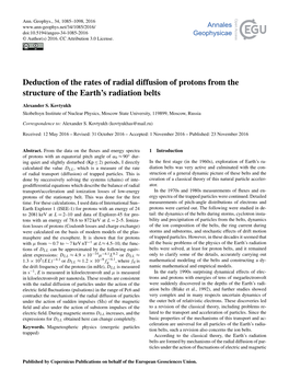 Deduction of the Rates of Radial Diffusion of Protons from the Structure of the Earth’S Radiation Belts