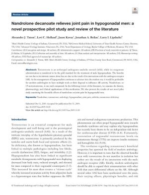 Nandrolone Decanoate Relieves Joint Pain in Hypogonadal Men: a Novel Prospective Pilot Study and Review of the Literature