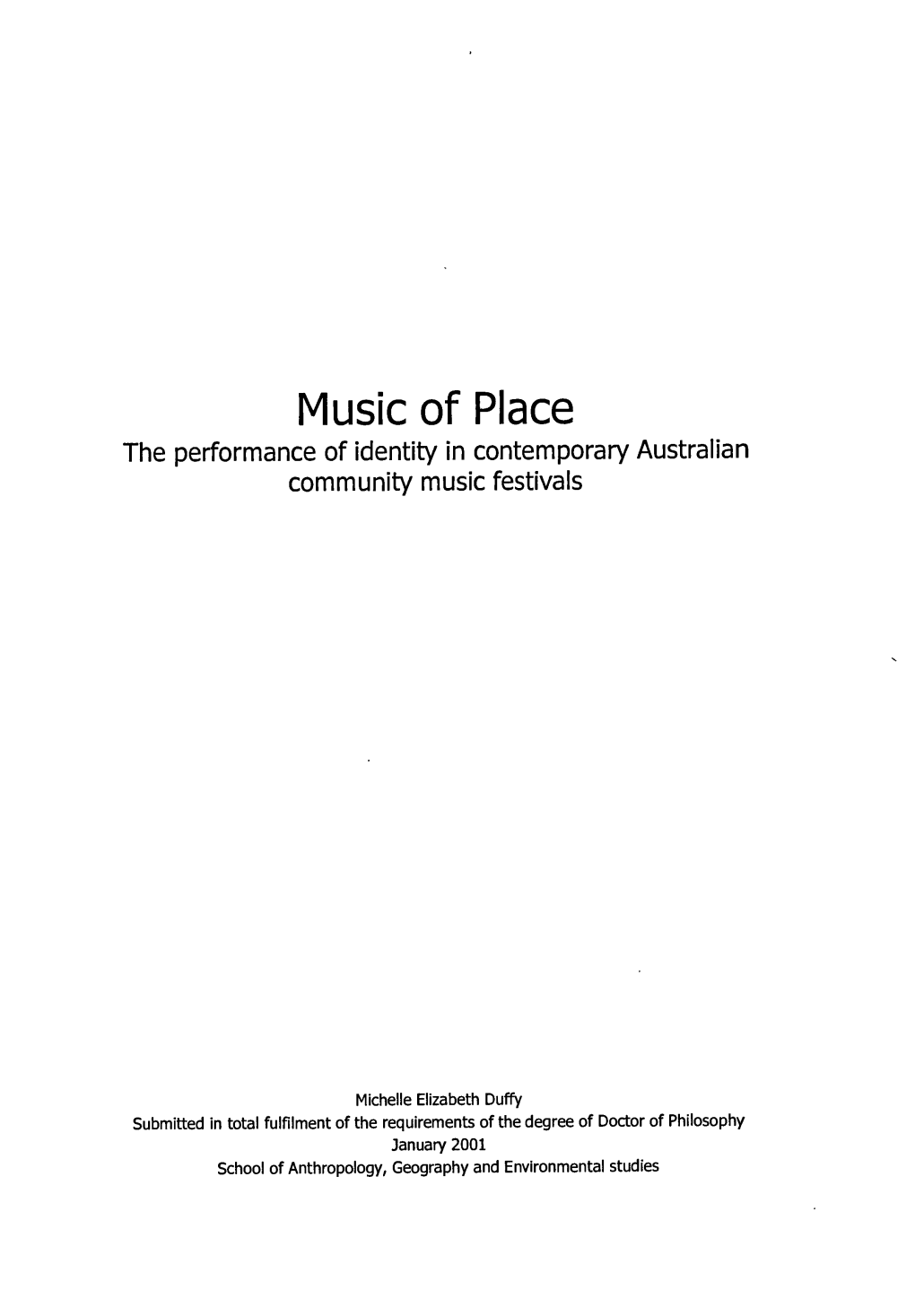 Music of Place : the Performance of Identity in Contemporary Australian