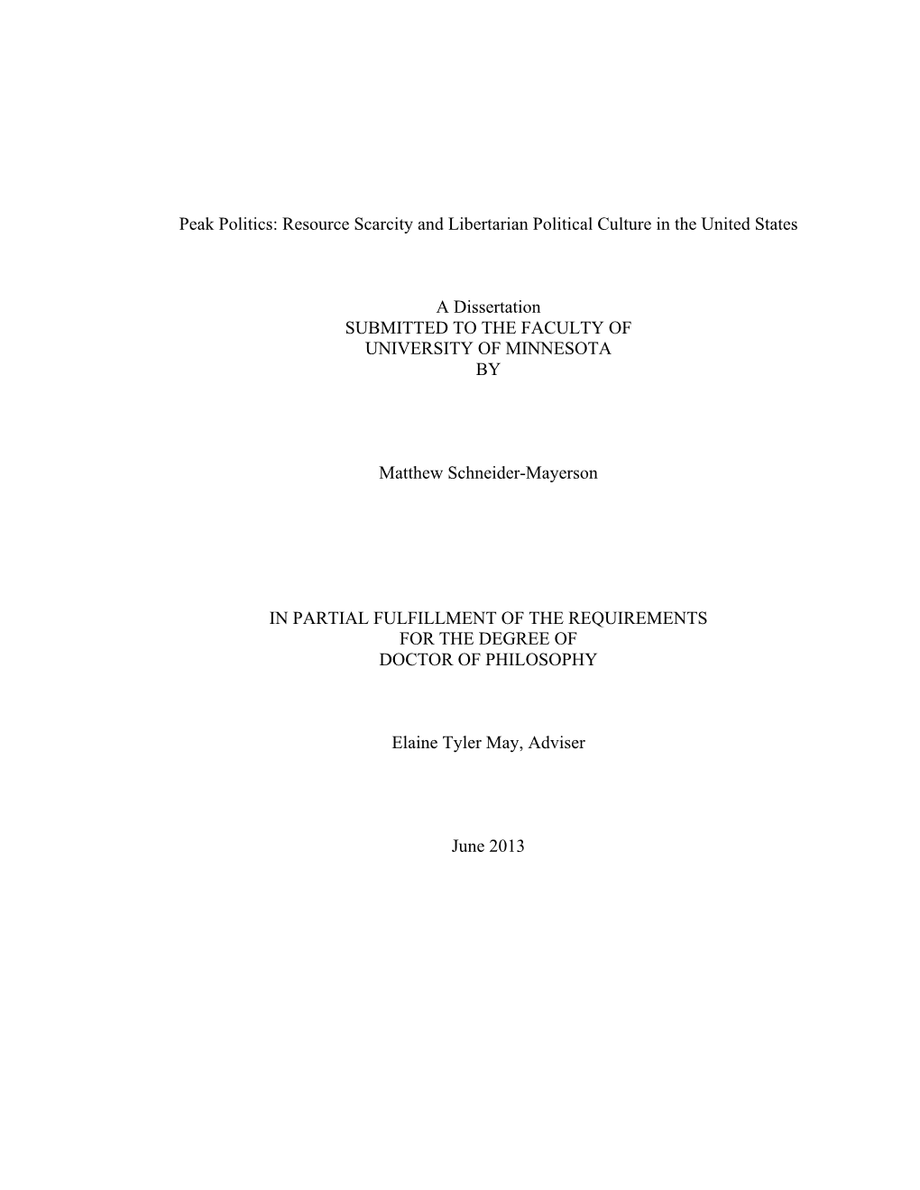 Peak Politics: Resource Scarcity and Libertarian Political Culture in the United States