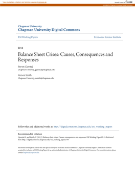 Balance Sheet Crises: Causes, Consequences and Responses Steven Gjerstad Chapman University, Gjerstad@Chapman.Edu