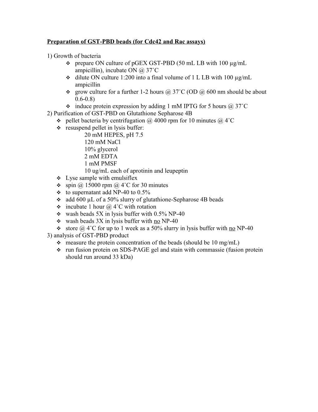 Preparation of GST-RBD (For Rhoa Assays)