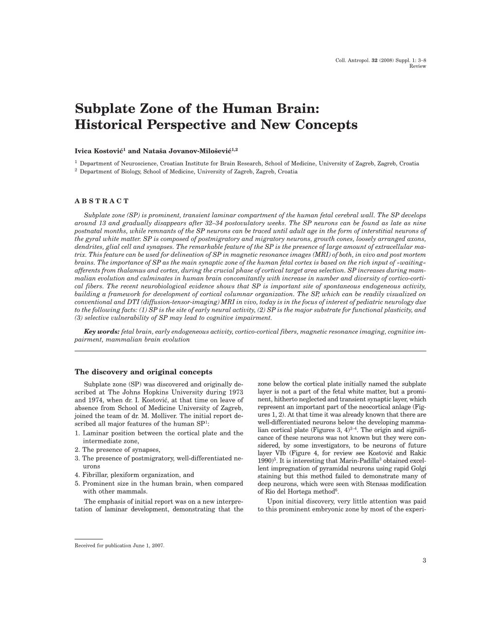 Subplate Zone of the Human Brain: Historical Perspective and New Concepts