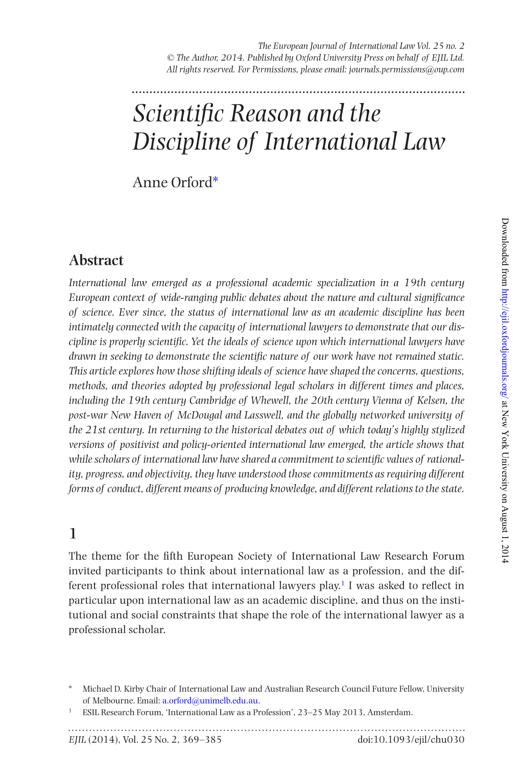 Scientific Reason and the Discipline of International Law