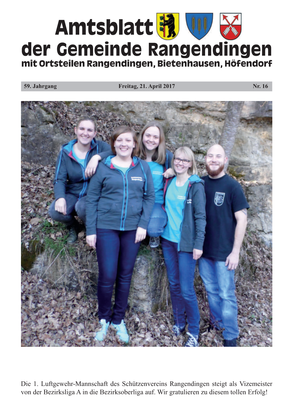 Amtsblatt Der Gemeinde Ran Gen Din Gen Mit Ortsteilen Rangendingen, Bietenhausen, Höfen Dorf