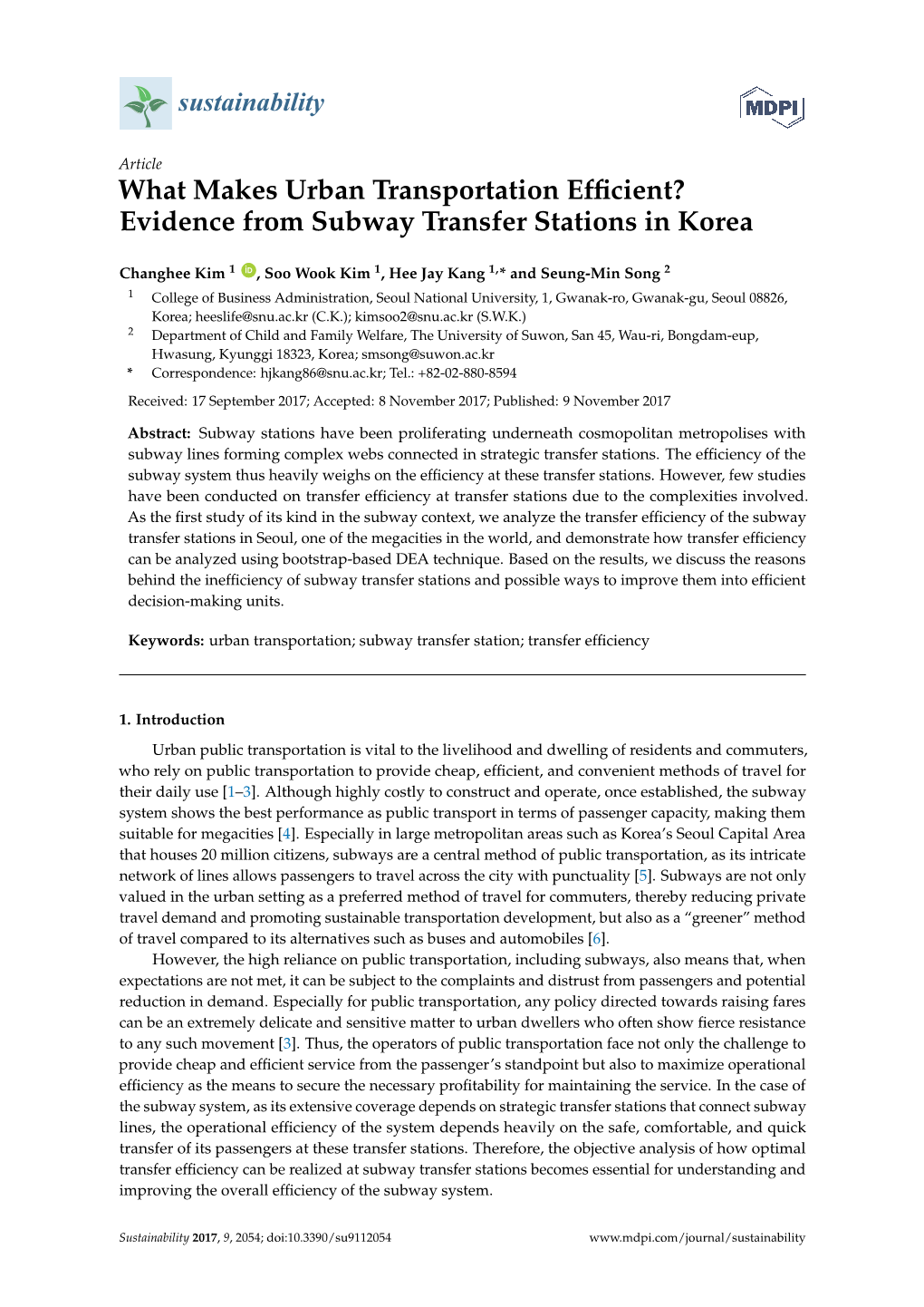 Evidence from Subway Transfer Stations in Korea