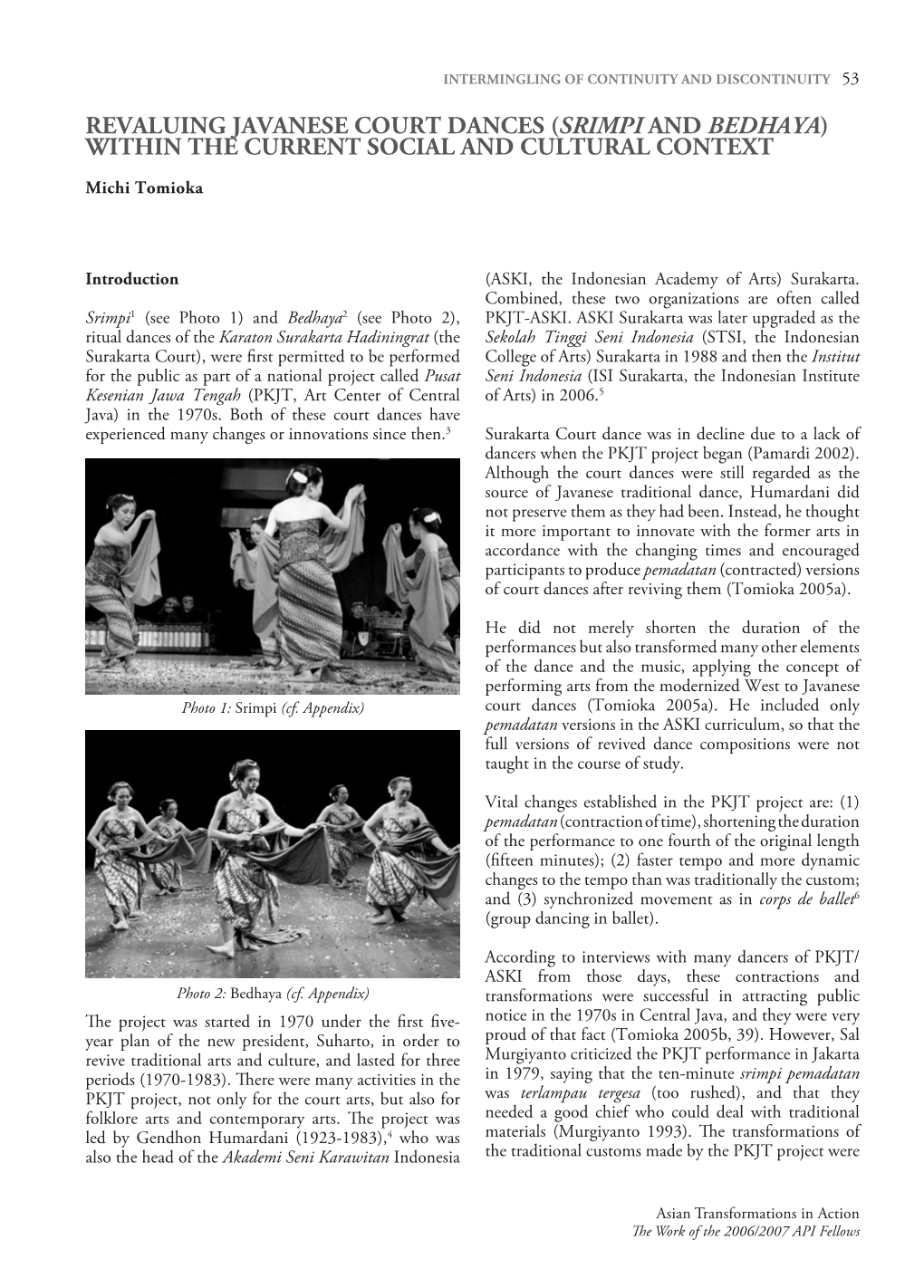 Revaluing Javanese Court Dances (Srimpi and Bedhaya) Within the Current Social and Cultural Context